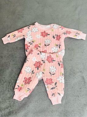 Pink Floral Kids Matching Set - Soft Ribbed Two-Piece